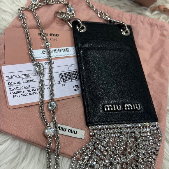 Miu Miu Accessories - SOLD Authentic Miu Miu Black Crystal Embellished Leather Lanyard Card Case Bag.